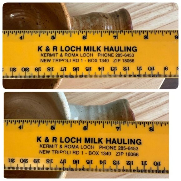 2 Vintage Studio Hand Thrown Handled Soup/Chili Bowls Tan Brown Rust Rustic - Picture 10 of 10